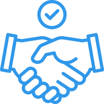 Handshake icon with check mark above.