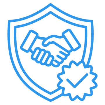 Handshake and checkmark inside a shield icon.