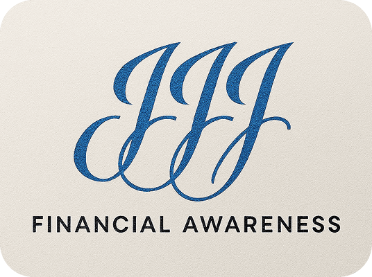 Logo with blue initials, Financial Awareness.