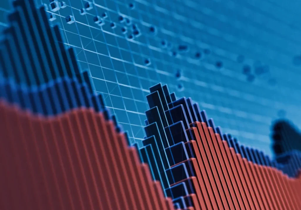 3D bar graph with red and blue.